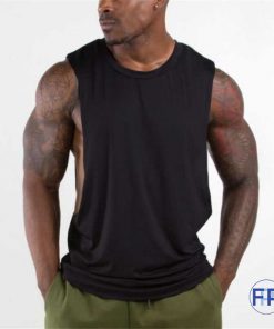 mens black and white drop armhole tank top fitness promotional products