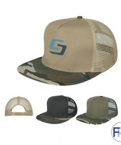 camo-flatbill-cap-for-promotional-logo-rear-and-side-views